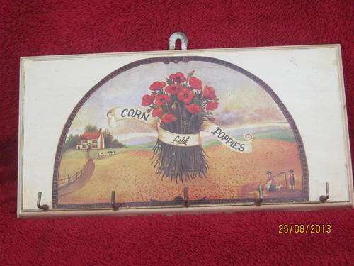 A wooden Key Rack/Holder with Corn Fields and Poppies