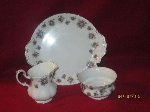 Royal Albert "Sweet Violets" Cake plate, Milk, Sugar (bid per item to take all 3)