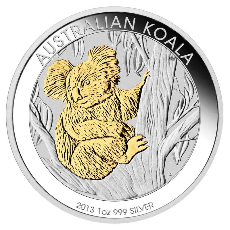 2013 Australian Koala 1 oz Silver 24-karat Gold Gilded Koala Coin with Box