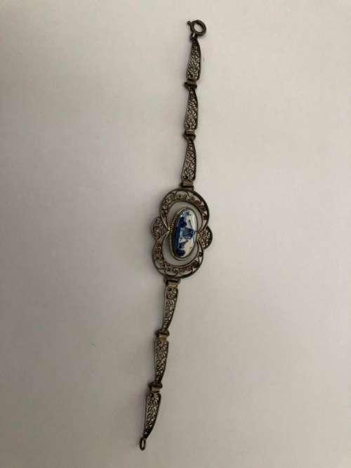 ANTIQUE DELFT & SILVER PLATED BRACELET - PERFECT CONDITION