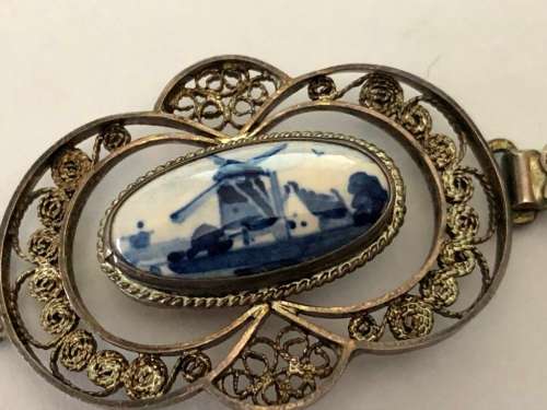 ANTIQUE DELFT & SILVER PLATED BRACELET - PERFECT CONDITION