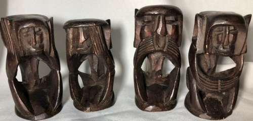 HAND CARVED WOOD FIGURES - HEAR, SEE, TALK & DO NO EVIL