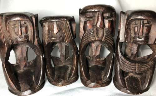 HAND CARVED WOOD FIGURES - HEAR, SEE, TALK & DO NO EVIL