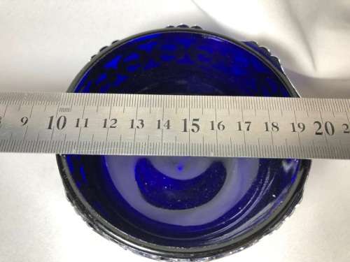 SUGAR BOWL - BLUE GLASS & SILVER PLATED