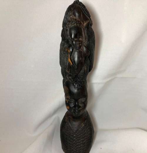 HIGHLY DETAILED HAND CARVED WOOD STATUE OF A WOMAN 25cm