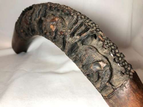 Unique wood carving of Elephants in a tusk shape - the perfect display piece