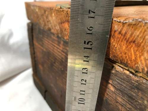 SMALL ANTIQUE TOOL BOX MADE FROM OAKWOOD WITH LARGE BRASS HANDLE - UNIQUE DISPLAY PIECE