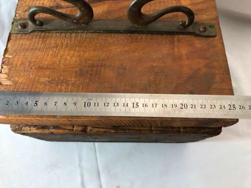 SMALL ANTIQUE TOOL BOX MADE FROM OAKWOOD WITH LARGE BRASS HANDLE - UNIQUE DISPLAY PIECE