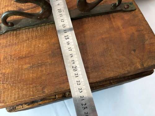 SMALL ANTIQUE TOOL BOX MADE FROM OAKWOOD WITH LARGE BRASS HANDLE - UNIQUE DISPLAY PIECE