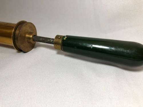 ANTIQUE  BRASS HAND PUMP GARDEN SPRAYER WITH WOODEN HANDLE (54cm) - INTERSTING DISPLAY PIECE