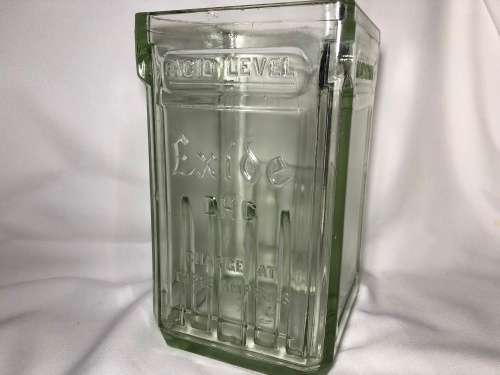 VINTAGE EXIDE GLASS BATTERY JAR - PERFECT CONDITION - MADE IN ENGLAND 383F