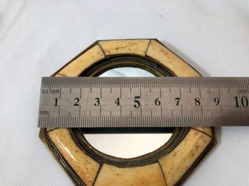 ANTIQUE BRASS & BONE HAND MIRROR 9CM