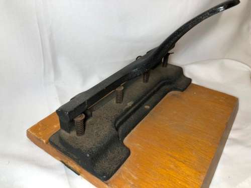 VINTAGE CAST IRON and WOOD A4 PAPER HOLE PUNCH