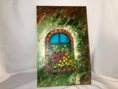 WINDOW GARDEN PAINTING BY ANLI - SMALL EASEL INCLUDED