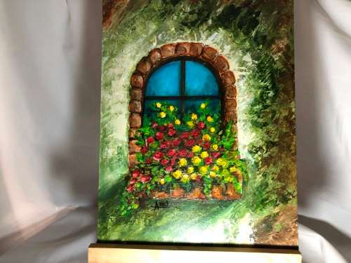 WINDOW GARDEN PAINTING BY ANLI - SMALL EASEL INCLUDED