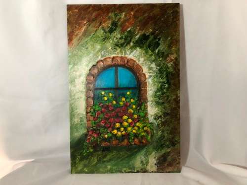 WINDOW GARDEN PAINTING BY ANLI - SMALL EASEL INCLUDED
