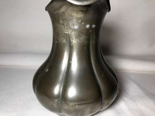 VINTAGE PEWTER MILK JUG WITH WOODEN HANDLE MARKED S X F