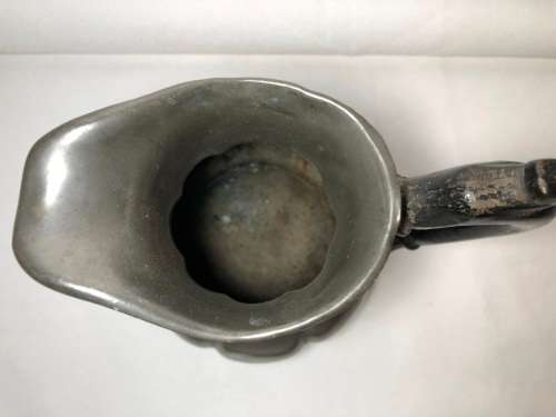 VINTAGE PEWTER MILK JUG WITH WOODEN HANDLE MARKED S X F