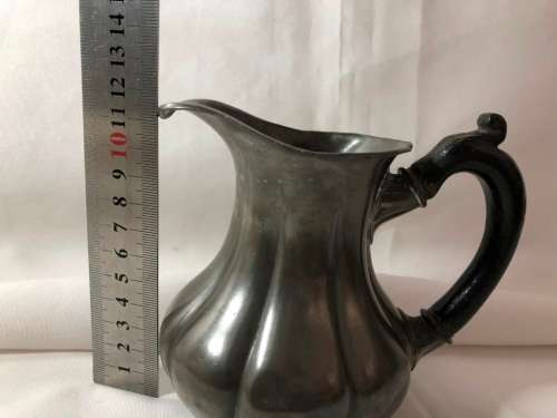 VINTAGE PEWTER MILK JUG WITH WOODEN HANDLE MARKED S X F