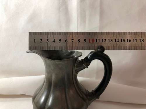 VINTAGE PEWTER MILK JUG WITH WOODEN HANDLE MARKED S X F