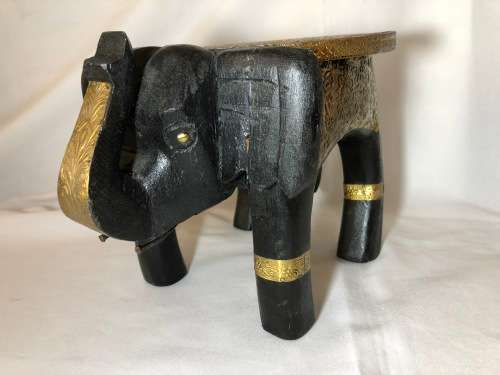 BEAUTIFUL HANDMADE ELEPHANT SHAPE WOOD SIDE TABLE COVERED WITH BRASS
