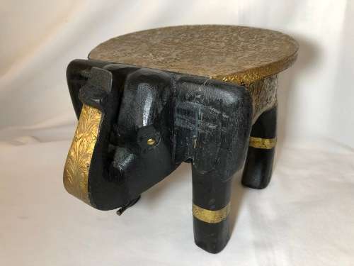 BEAUTIFUL HANDMADE ELEPHANT SHAPE WOOD SIDE TABLE COVERED WITH BRASS