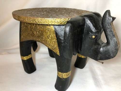 BEAUTIFUL HANDMADE ELEPHANT SHAPE WOOD SIDE TABLE COVERED WITH BRASS