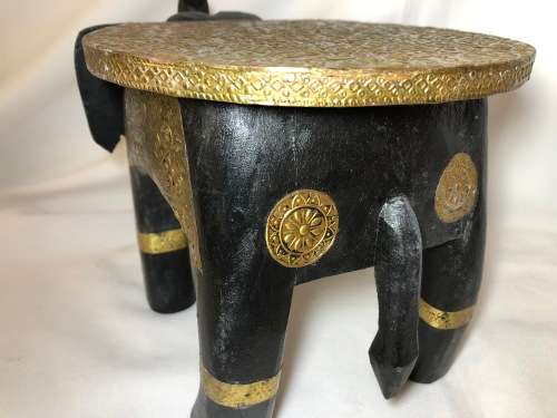 BEAUTIFUL HANDMADE ELEPHANT SHAPE WOOD SIDE TABLE COVERED WITH BRASS