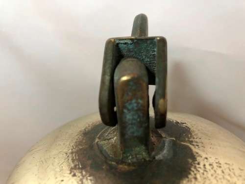 VINTAGE BRASS SHIPS BELL WITH BRASS CLAPPER - LOADS OF CHARACTER - 18CM AT BASE