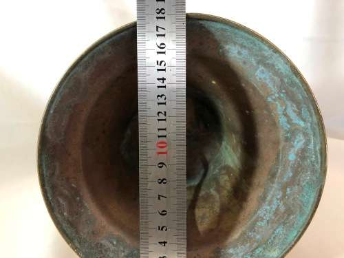 VINTAGE BRASS SHIPS BELL WITH BRASS CLAPPER - LOADS OF CHARACTER - 18CM AT BASE