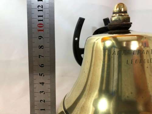 VINTAGE BRASS SHIPS BELL - INSCRIBED `CHANIC CHANTIER NAVAL LEOPOLDVILLE` - 15 CM AT BASE