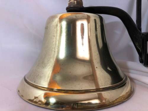 VINTAGE BRASS SHIPS BELL - INSCRIBED `CHANIC CHANTIER NAVAL LEOPOLDVILLE` - 15 CM AT BASE