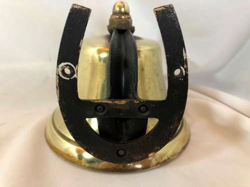 VINTAGE BRASS SHIPS BELL - INSCRIBED `CHANIC CHANTIER NAVAL LEOPOLDVILLE` - 15 CM AT BASE