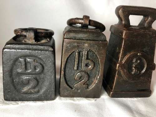 3 ANTIQUE CAST IRON SCALE WEIGHTS