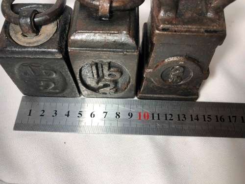 3 ANTIQUE CAST IRON SCALE WEIGHTS