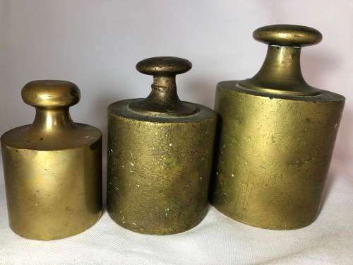 3 Antique brass scale weights - loads of character - 6kg