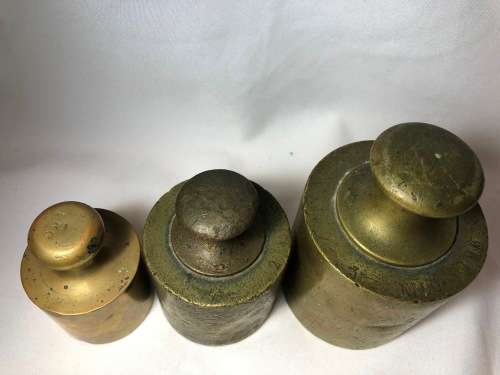 3 Antique brass scale weights - loads of character - 6kg