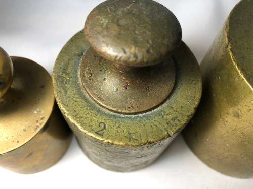 3 Antique brass scale weights - loads of character - 6kg