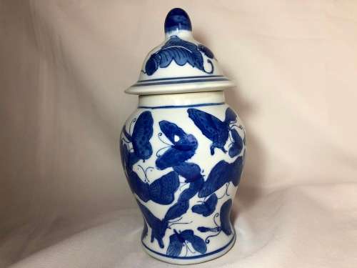 Stunning Genuine Ming Blue and White Butterfly and Floral Design Porcelain Vase with Lid