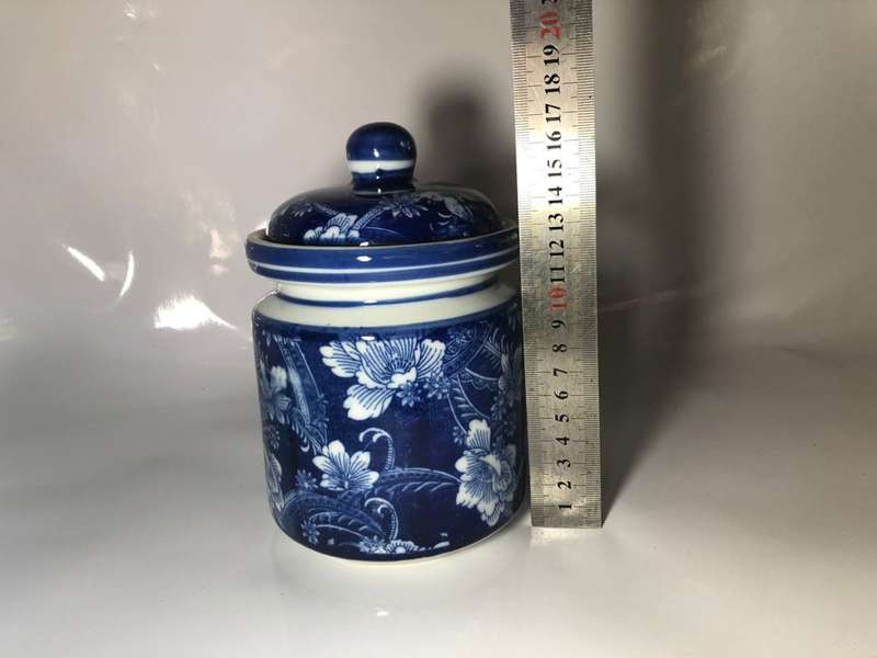 Stunning Blue and White Floral Design Ironstone Porcelain Vase with Lid