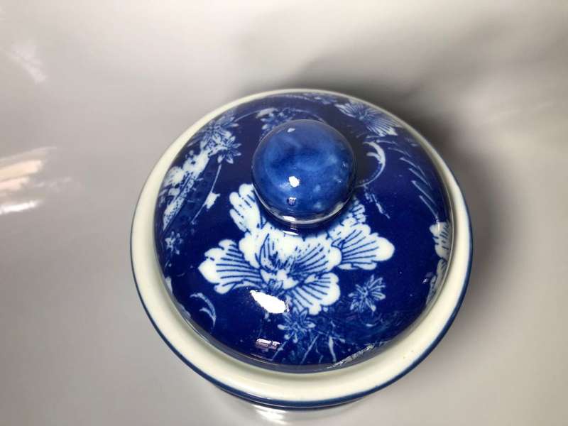 Stunning Blue and White Floral Design Ironstone Porcelain Vase with Lid