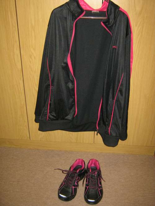 Womans Black and Pink exercise top and shoes