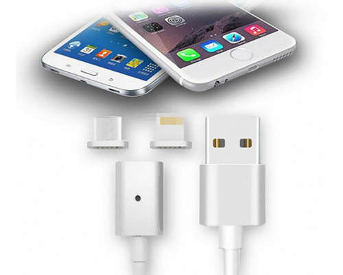 *LOCAL STOCK* 2-In-1 Magnetic Adapter Charger Cable For Iphone Ipad & Samsung Micro USB - Silver