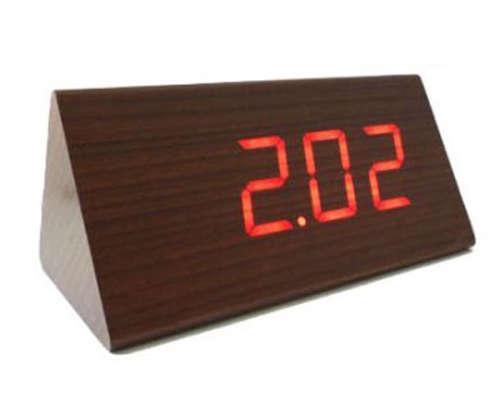 *LOCAL STOCK* Modern Triangle Wood LED Wooden Alarm Digital Desk Clock Thermometer