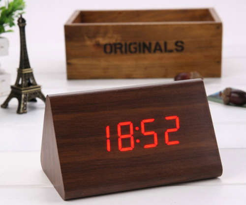 *LOCAL STOCK* Modern Triangle Wood LED Wooden Alarm Digital Desk Clock Thermometer