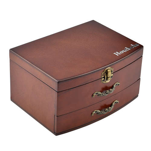 HOUTBOKS Wooden Luxury Classic Design Jewelry Box  2 Slot Watch Organizer Storage Case Unboxed