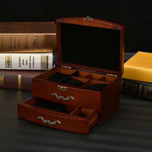 HOUTBOKS Wooden Luxury Classic Design Jewelry Box  2 Slot Watch Organizer Storage Case Unboxed