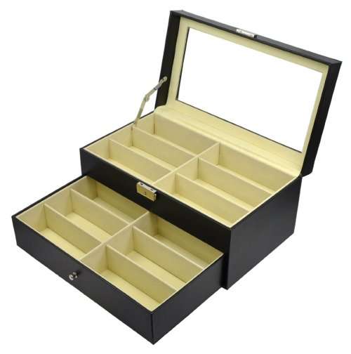 PU Leather 12 Grids Glasses Eyewear Sunglasses Box Glass Top Display Storage Case Unboxed