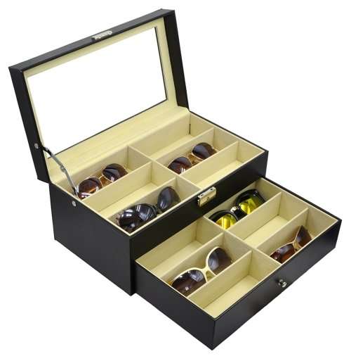 PU Leather 12 Grids Glasses Eyewear Sunglasses Box Glass Top Display Storage Case Unboxed