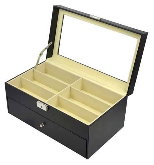 PU Leather 12 Grids Glasses Eyewear Sunglasses Box Glass Top Display Storage Case Unboxed
